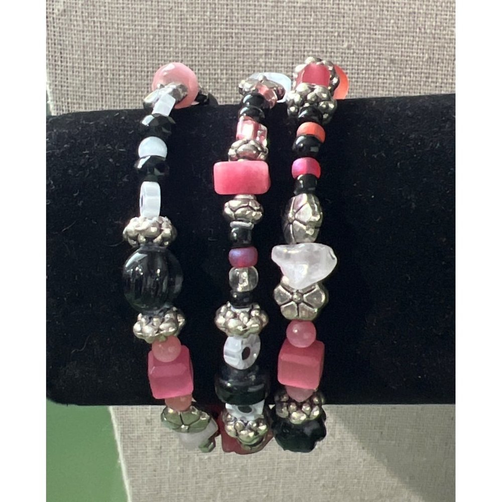 Artisan Quartz Glass & Stone Pink Wrap Bracelet